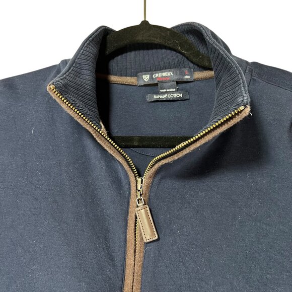 Cremeux Classic Navy Blue Quarter Zip Pullover Sweater Large Ribbed Cuffs - Picture 1 of 9